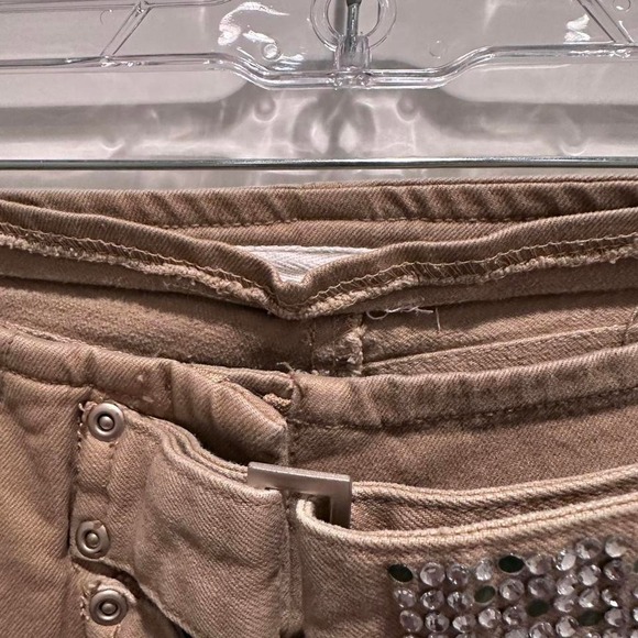 Unbranded Low Rise Tan Flare Pants Beaded Belt Y2K Size Small - Picture 7 of 8